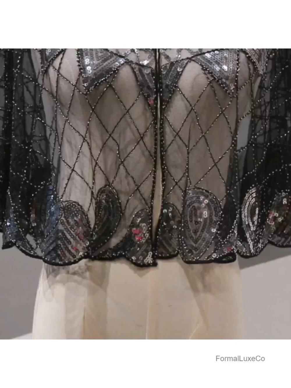 Sequin Beaded Evening Cape Bolero Flapper Cover Up Shawl
